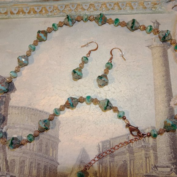 Handmade necklace/earring set with Czech aquamarine bicone beads - Picture 5 of 7